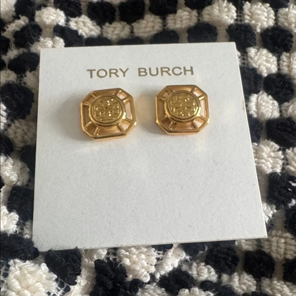 Tory Burch Audrina Square Octagon Gold Post Earring NEW $149